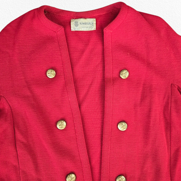 50s Vintage Red Open Front Double Breasted Blazer Pencil Skirt Wool Set Size 2 - Picture 4 of 16